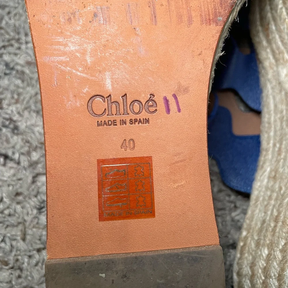 Chloe‎ Lauren Royal Blue Wave Platform espadrille Slide sz 40